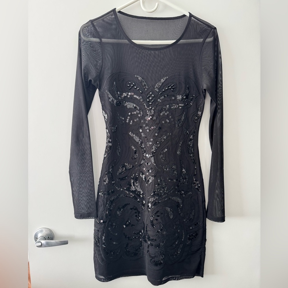 Express Black Sequin Backless Mesh Dress
